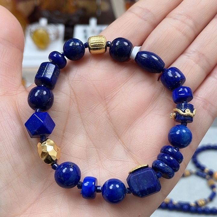 青金石手串银S925镶嵌