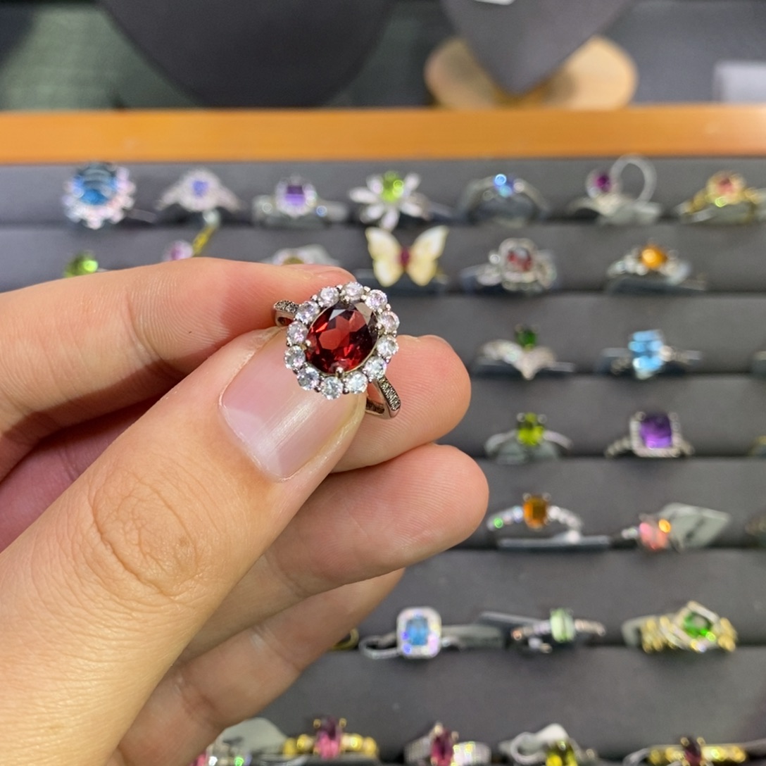 石榴石戒指银S925镶嵌