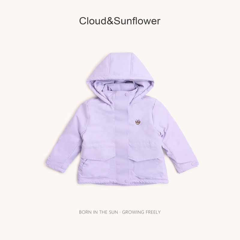 【云朵小葵】女童冬季加厚保暖小熊刺绣纯色连帽百搭冲锋衣555466