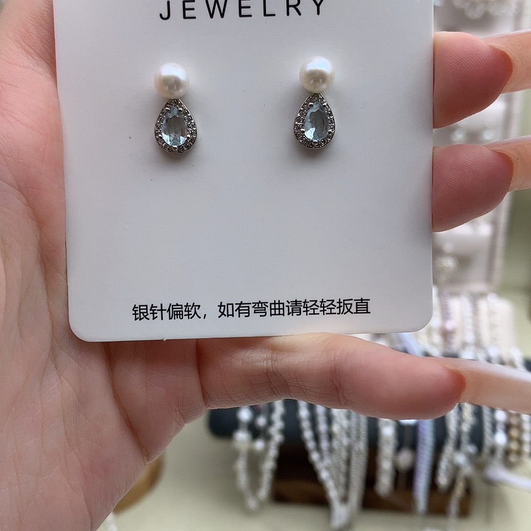 银S925镶嵌淡水珍珠耳饰