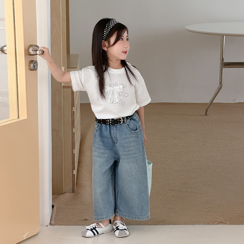 【安安家】女童夏季新款圆领蝴蝶T恤百搭牛仔裤两件套潮流R26104