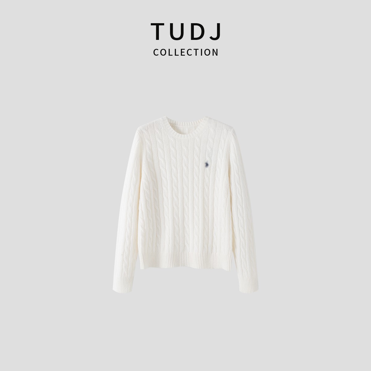 TUDJ【100%绵羊毛】长袖圆领麻花毛衣秋冬厚款打底内搭刺绣针织衫女