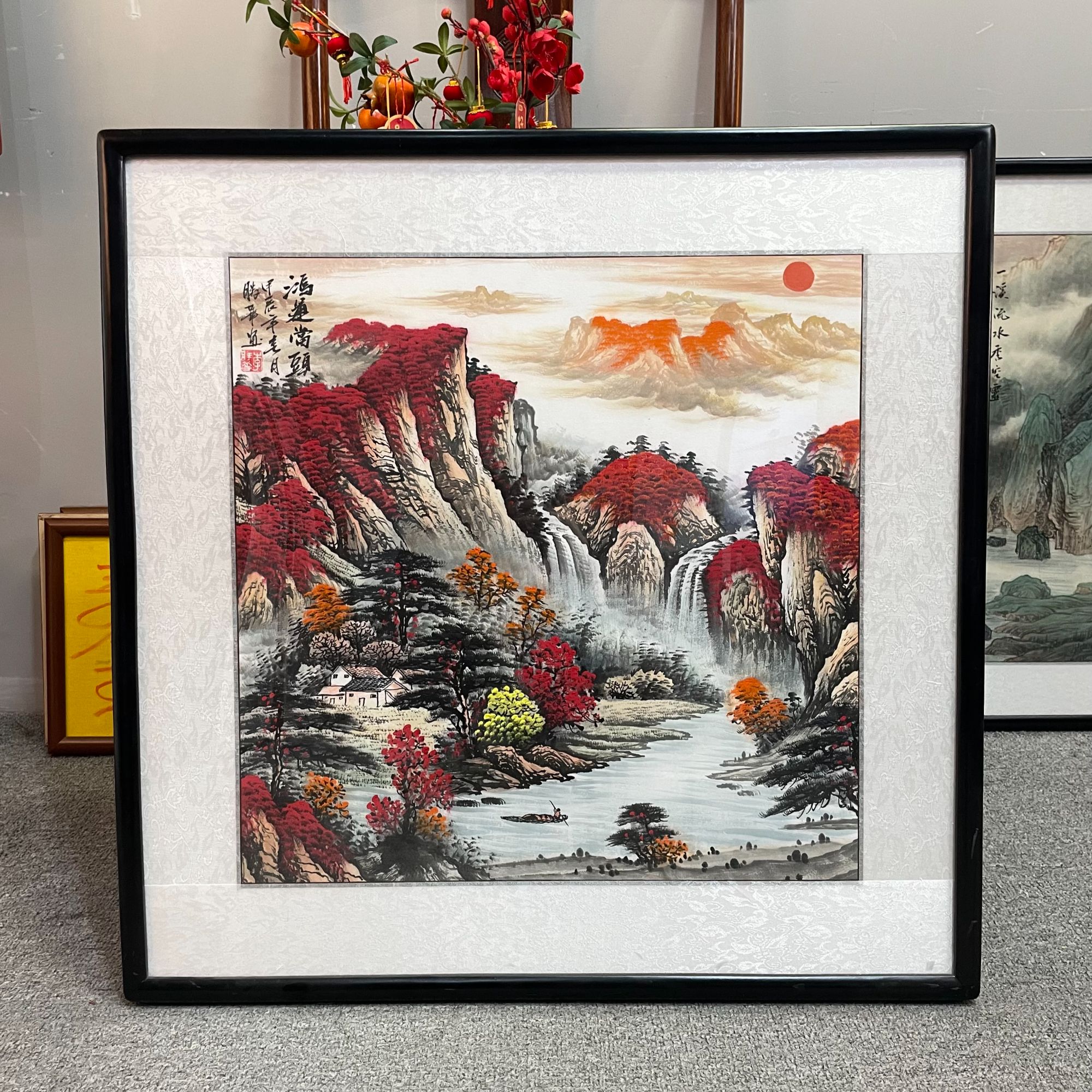 纯手绘-斗方鸿运当头国画山水画客厅办公室挂画