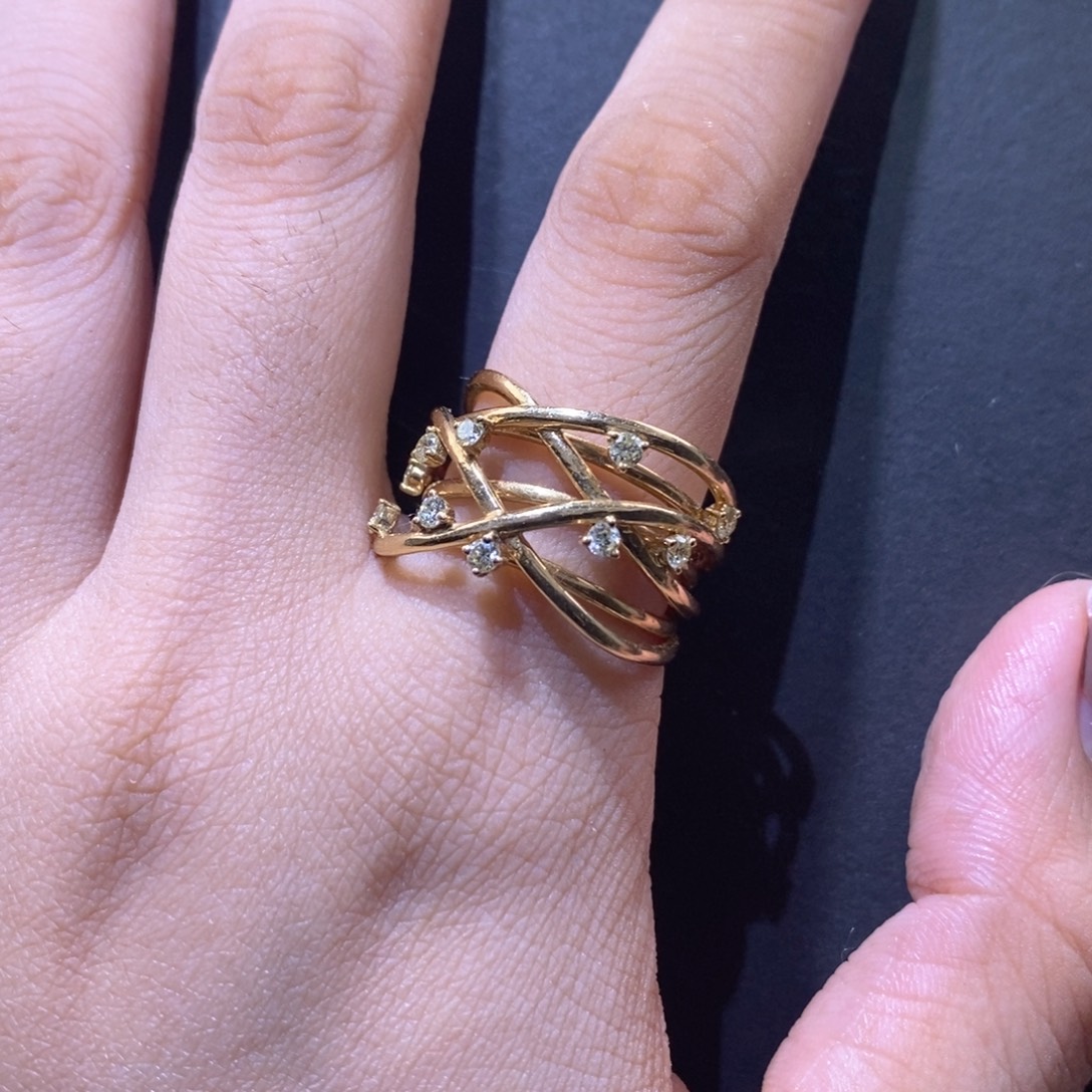 戒指/指环18K金镶嵌钻石k黄藤蔓缠绕戒指