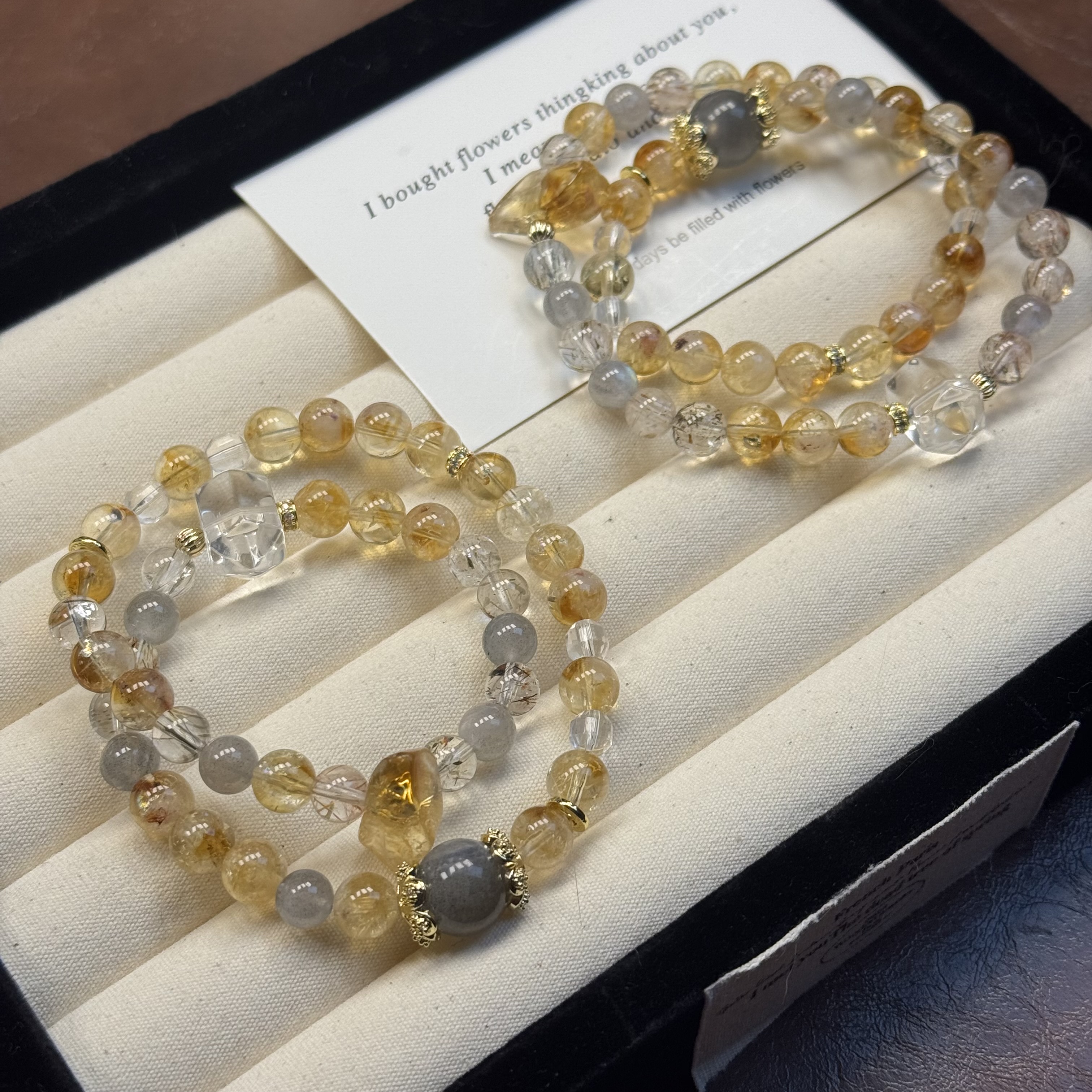 【上上签】天然黄水晶➕灰月光顶珠双圈手串7mm+多样性发一Y173