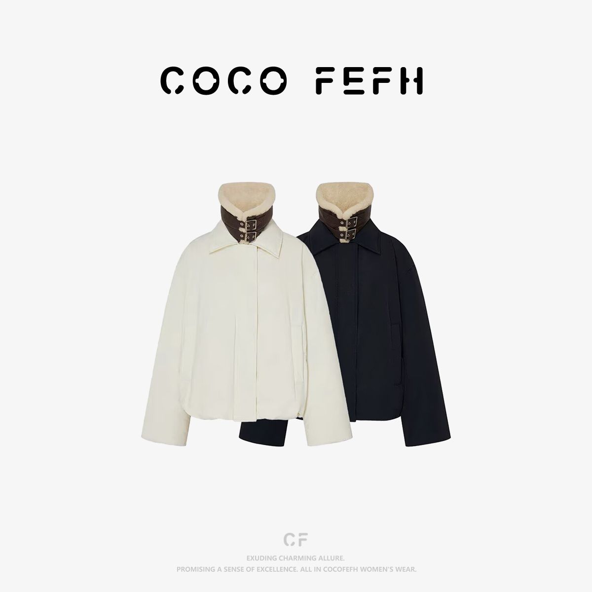 容诺【羽绒服】2025冬季新品时尚立领皮领保暖外套女Z8407