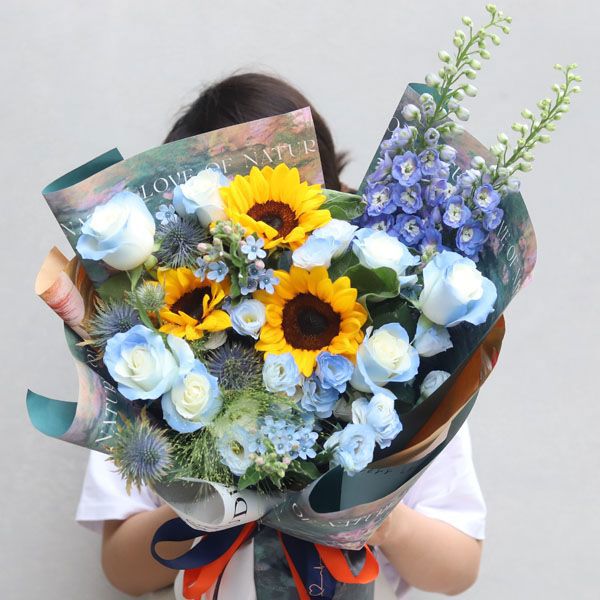 【挚爱我心】3朵向日葵进口刺芹玫瑰飞燕混搭鲜花束送长辈送妈妈礼品鲜花送花上门