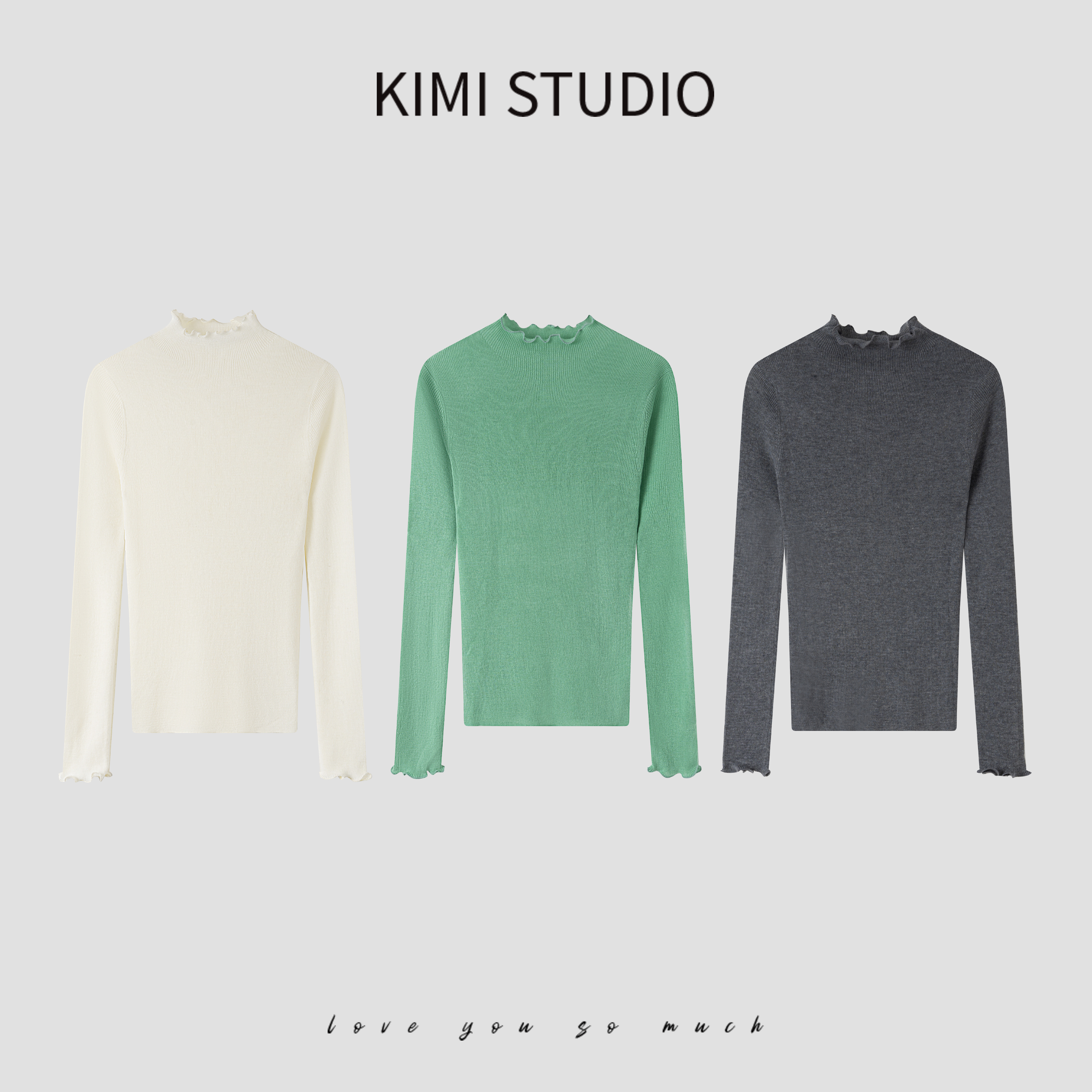 秋冬打底衫柔软修身百搭超细绵羊毛木耳花边高领针织上衣AW25977