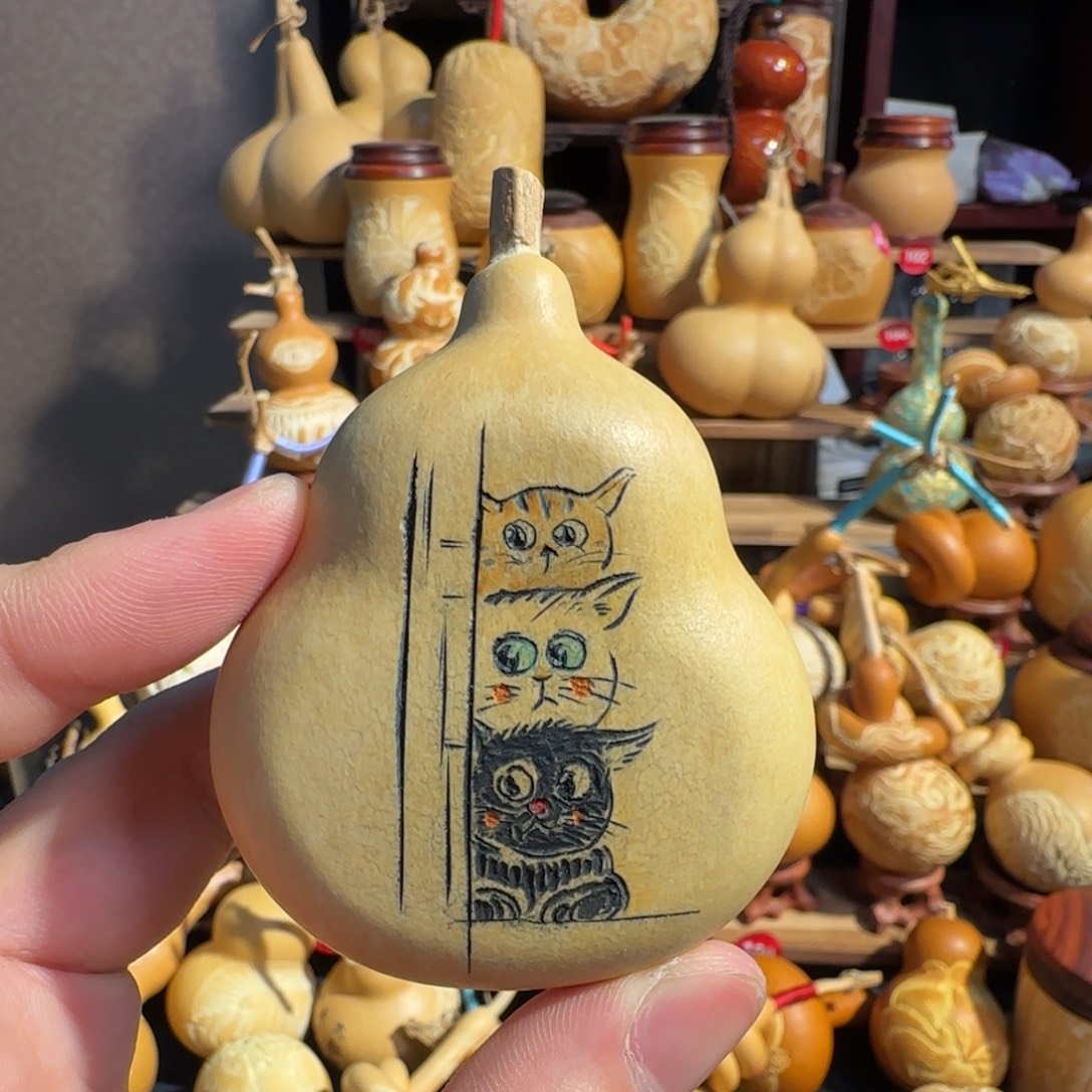 有机玻璃三只猫墨客葫芦扁