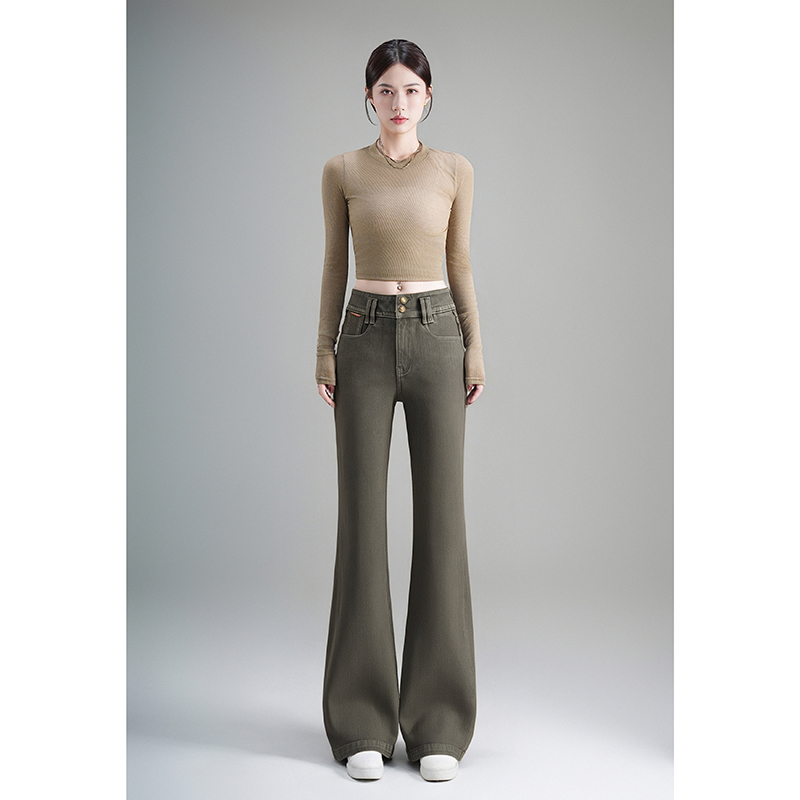 悉妍高腰牛仔裤女喇叭裤显瘦加绒筒叭裤子25年秋冬新款宽松休闲裤