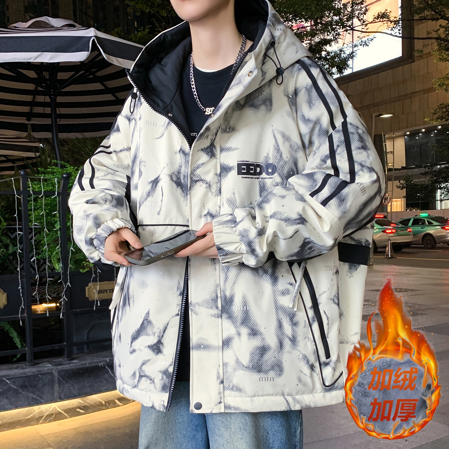 秋冬季青少年撞色潮流夹克冬季ins百搭收口袖夹克连帽上衣