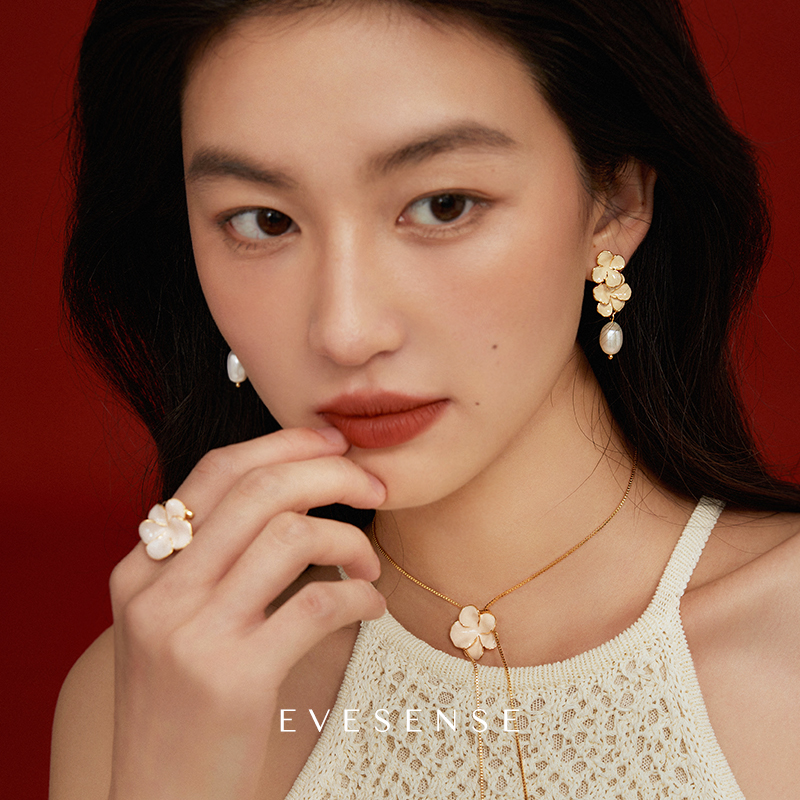 EVESENSE 铜合金耳饰 中古感Vintage珐琅花卉耳饰原创复古耳环