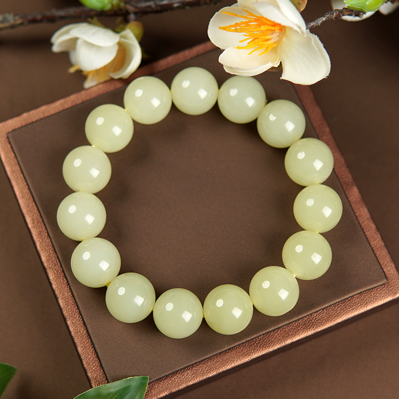 和田玉黄口手串单珠约15mm气质简约精致轻奢款玉手串01170