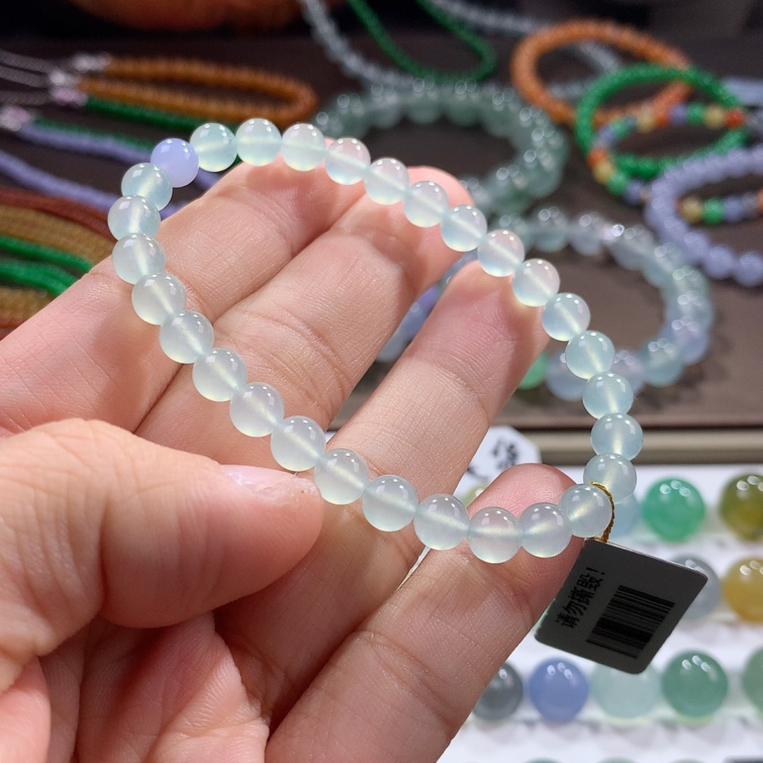 翡翠未镶嵌手链木那冰纯高冰玻璃蓝晴手串卡6