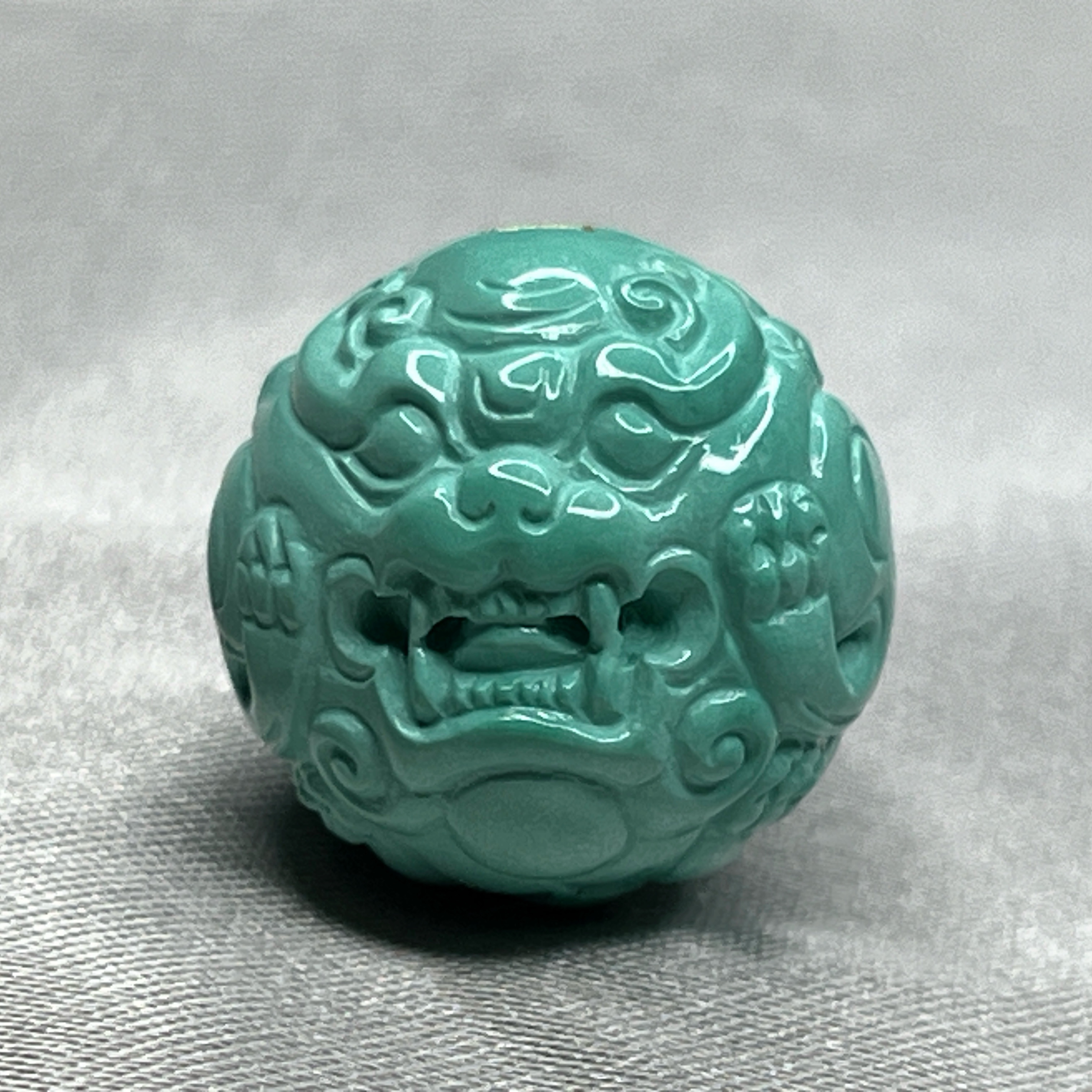 高品质绿松雕刻兽珠，直径16.2mm重5.23克