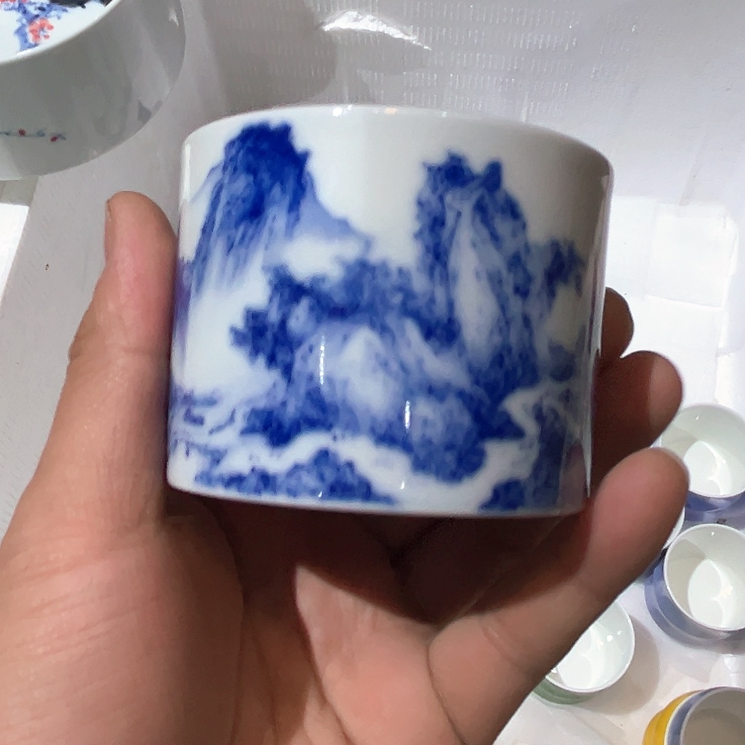 杯青花瓷器青花绘花图案