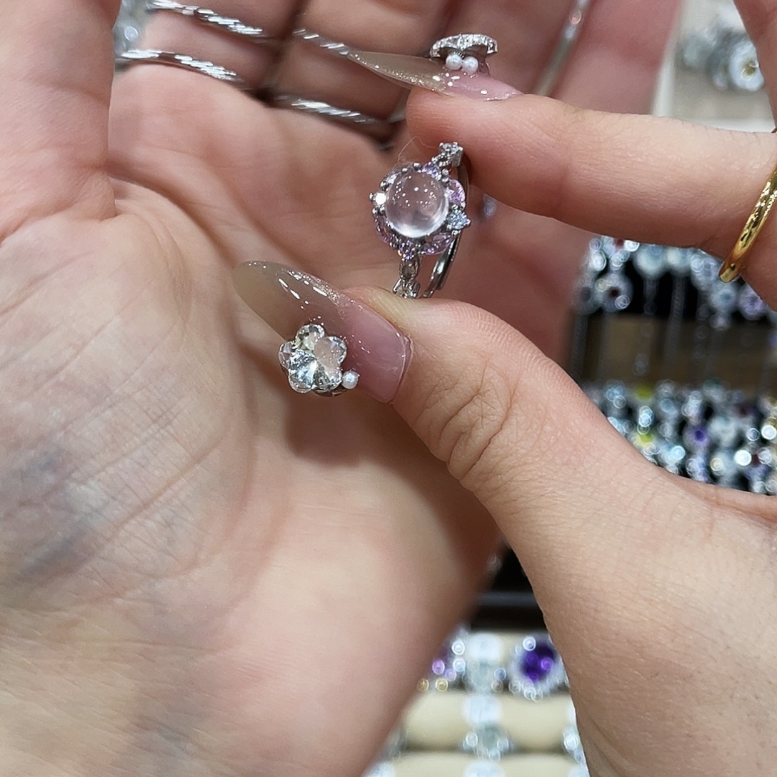 怪***豆戒指芙蓉石银S925镶嵌