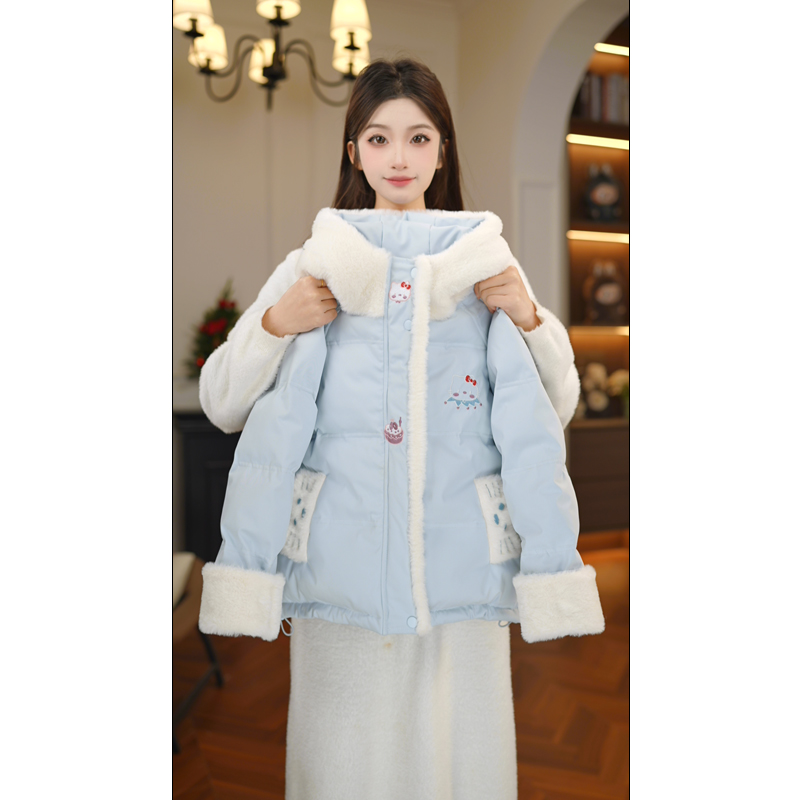 2025冬季新款儿童女宝中大童可爱加棉连帽加厚棉服外套7977