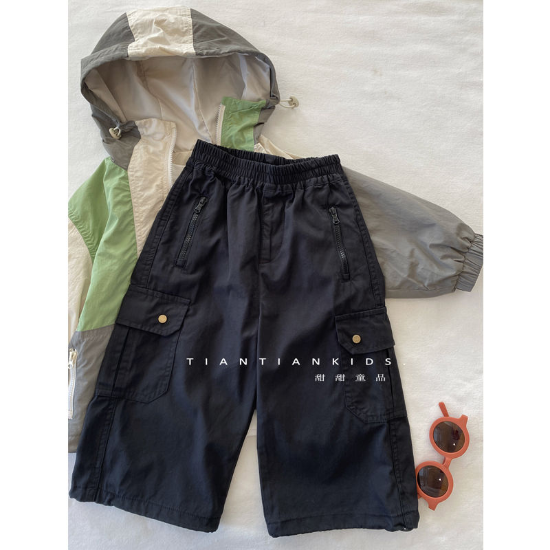 【我是小童】复古工装裤男童黑色长裤春款女宝韩版百搭宽松直筒裤