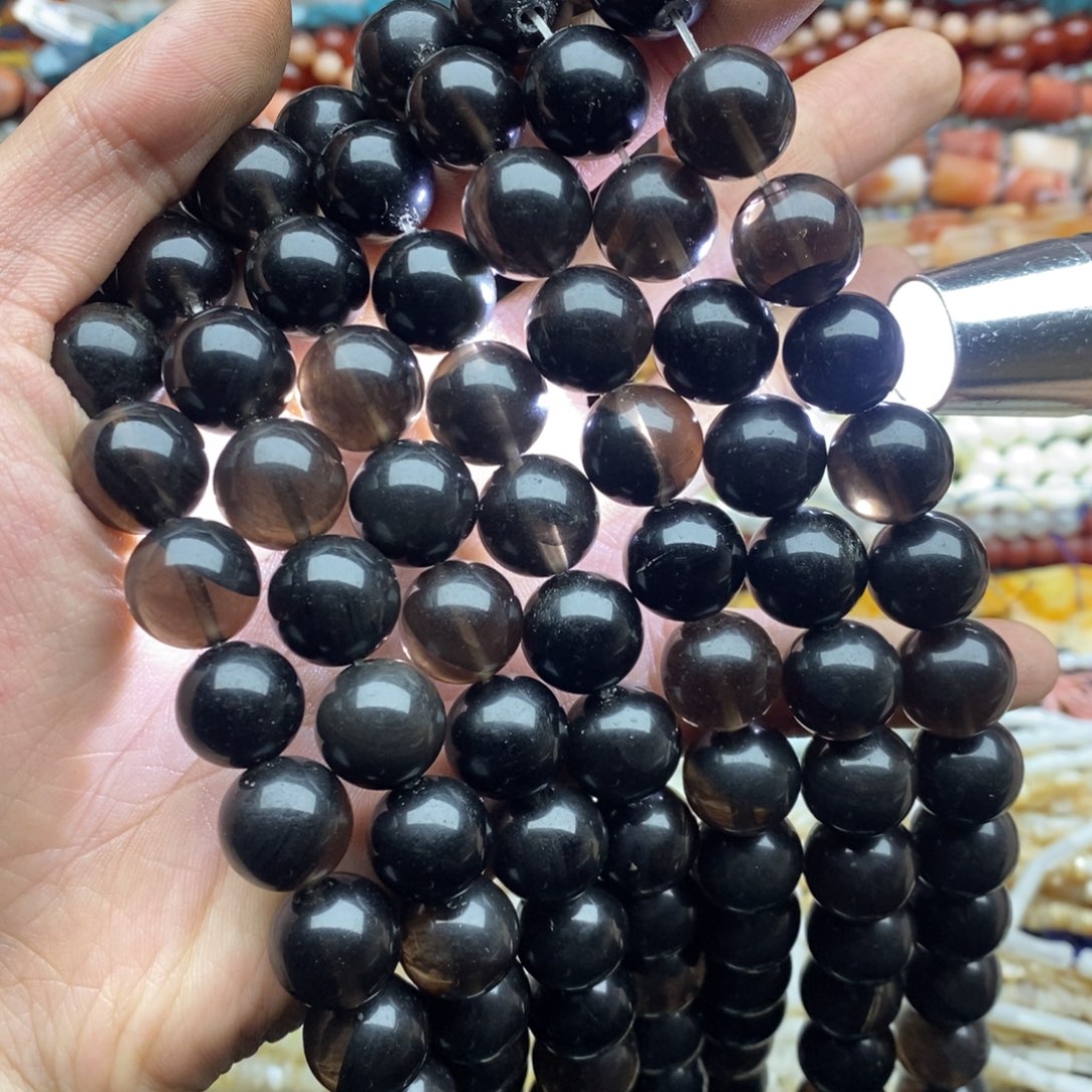 玛瑙/玉髓未镶嵌珠宝半成品一条天然14mm半透冰曜石圆珠