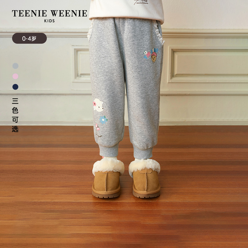 TeenieWeenieKids小熊童装25年秋冬加绒蕾丝印花卫裤T0TM258T69I