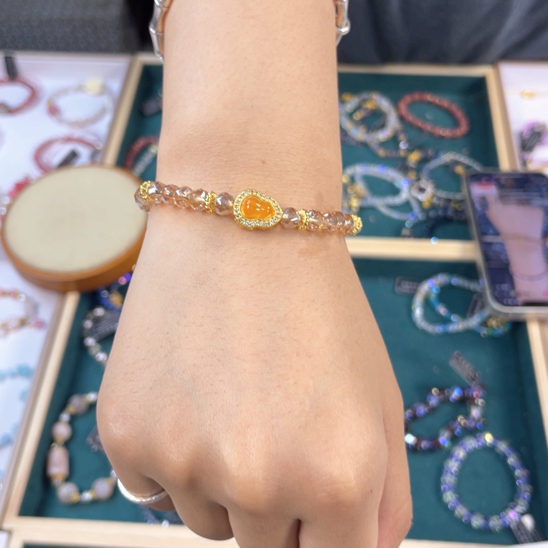 水晶手链银S925镀金镶嵌