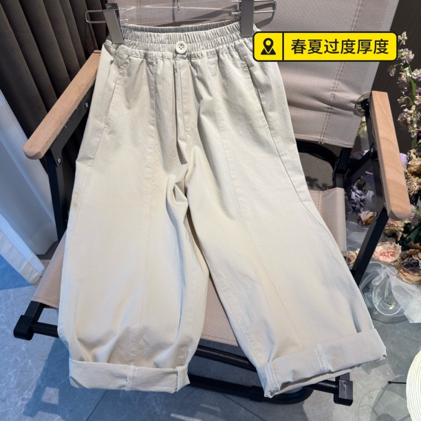 现货清！男童春夏薄款米白色棉布休闲裤宽松胖宝运动女童夏季