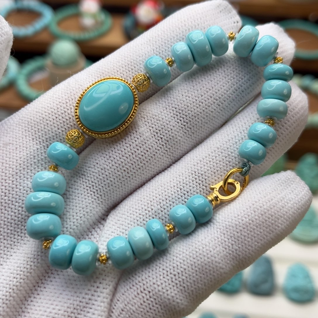 绿松石未镶嵌珠宝奇石精品蓝手串