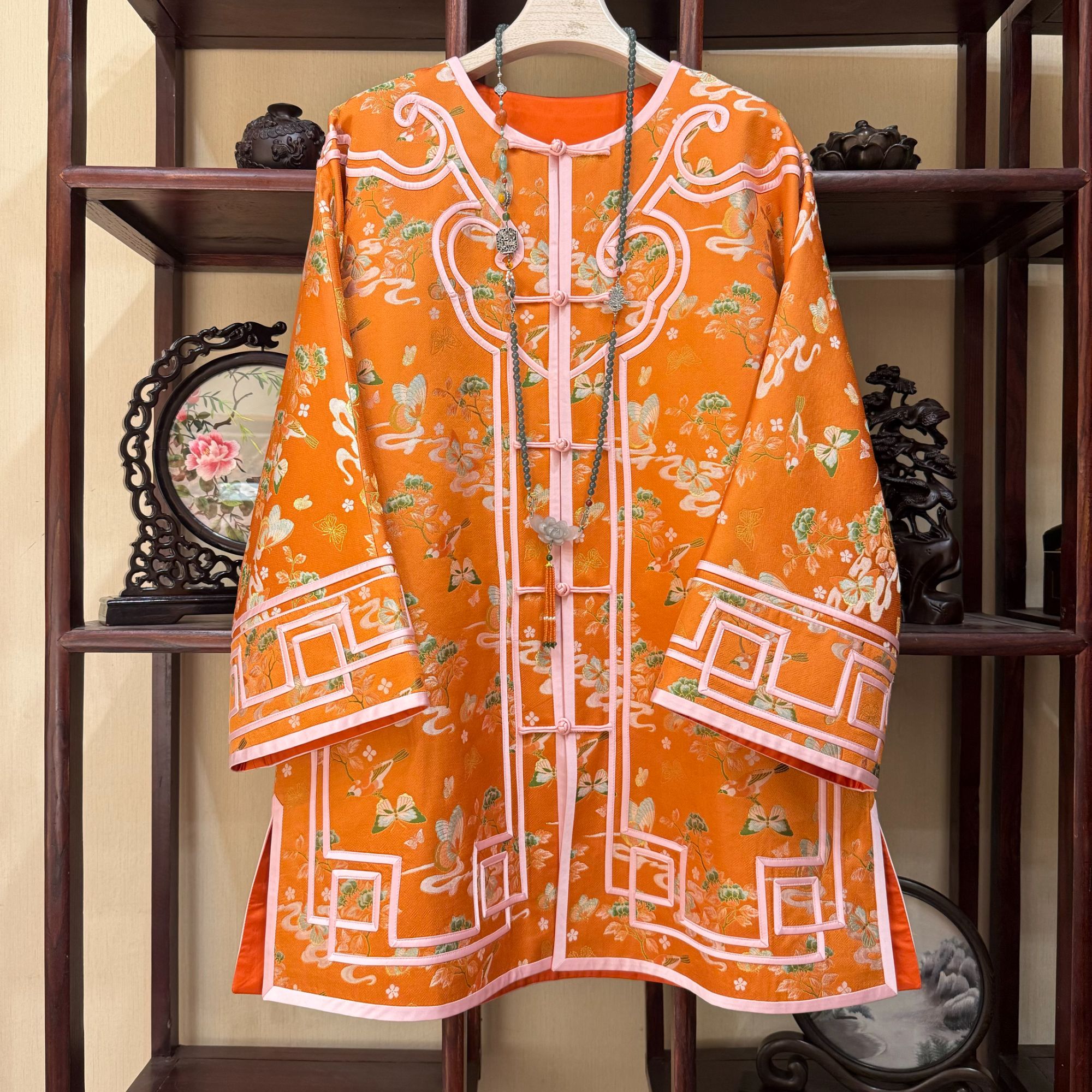 【熹友阁】宋锦真丝圆领对开国风太太服夏季上衣新中式