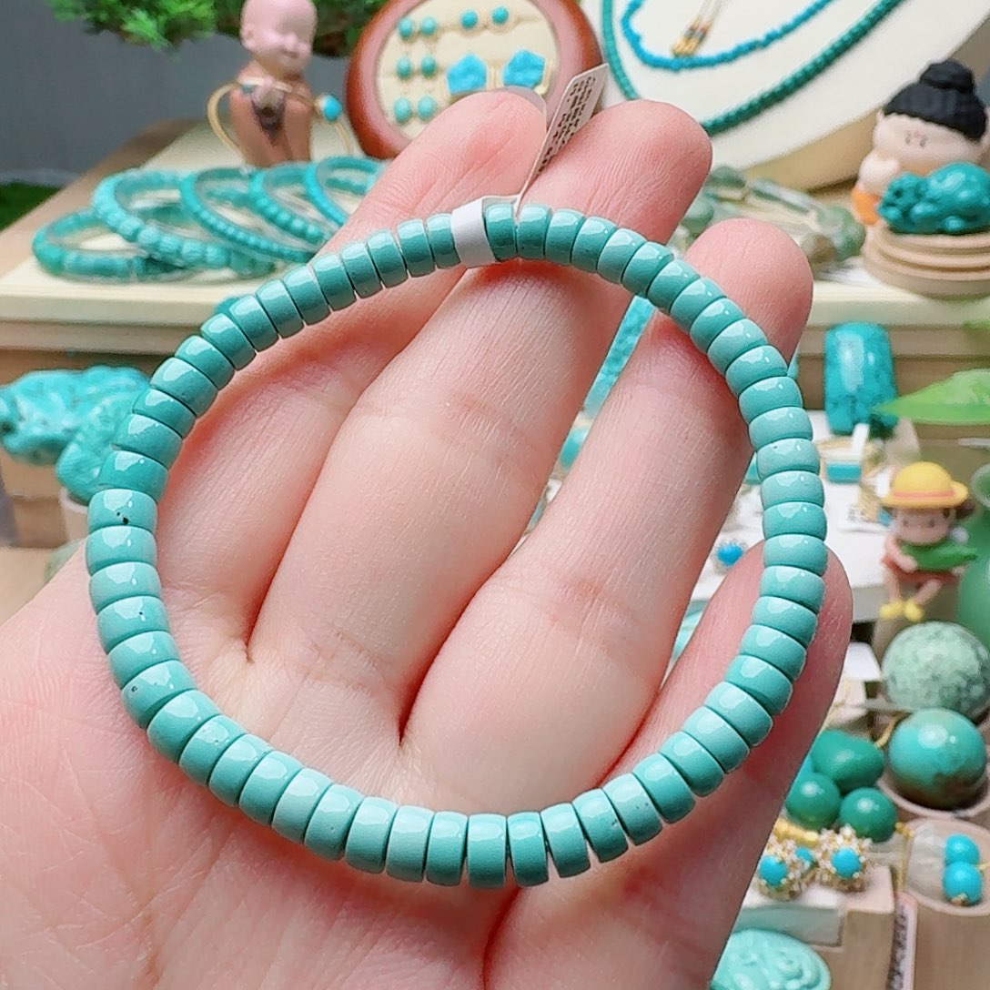 绿松石未镶嵌高瓷绿直切手串5