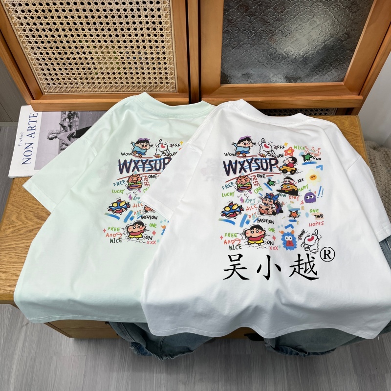 吴小越w2368男童夏款蜡笔小新圆领韩版无感数码印花棉t恤短袖中大