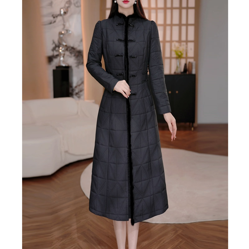 DBF-25B275NX 新款刺绣气质轻奢夹棉加厚中长款套装连衣裙 M-5XL