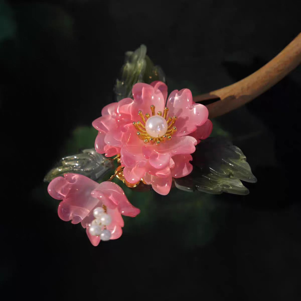 【海棠未眠】绿檀木发簪中国风饰品古风盘发新中式爆款发簪50282