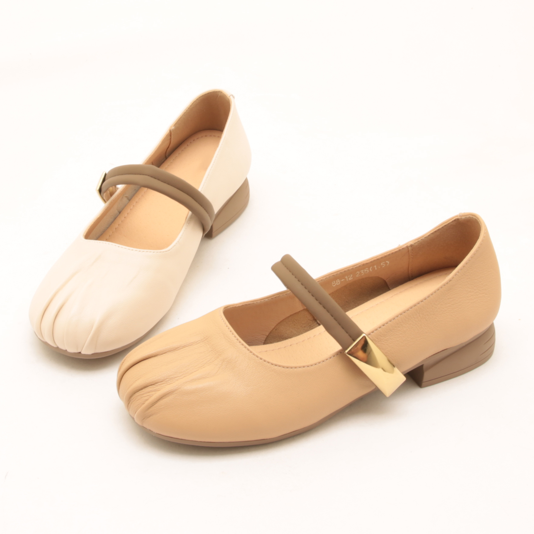 6889春夏新款圆头褶皱舒适软底低跟单鞋女粗跟一字带玛丽珍豆豆鞋