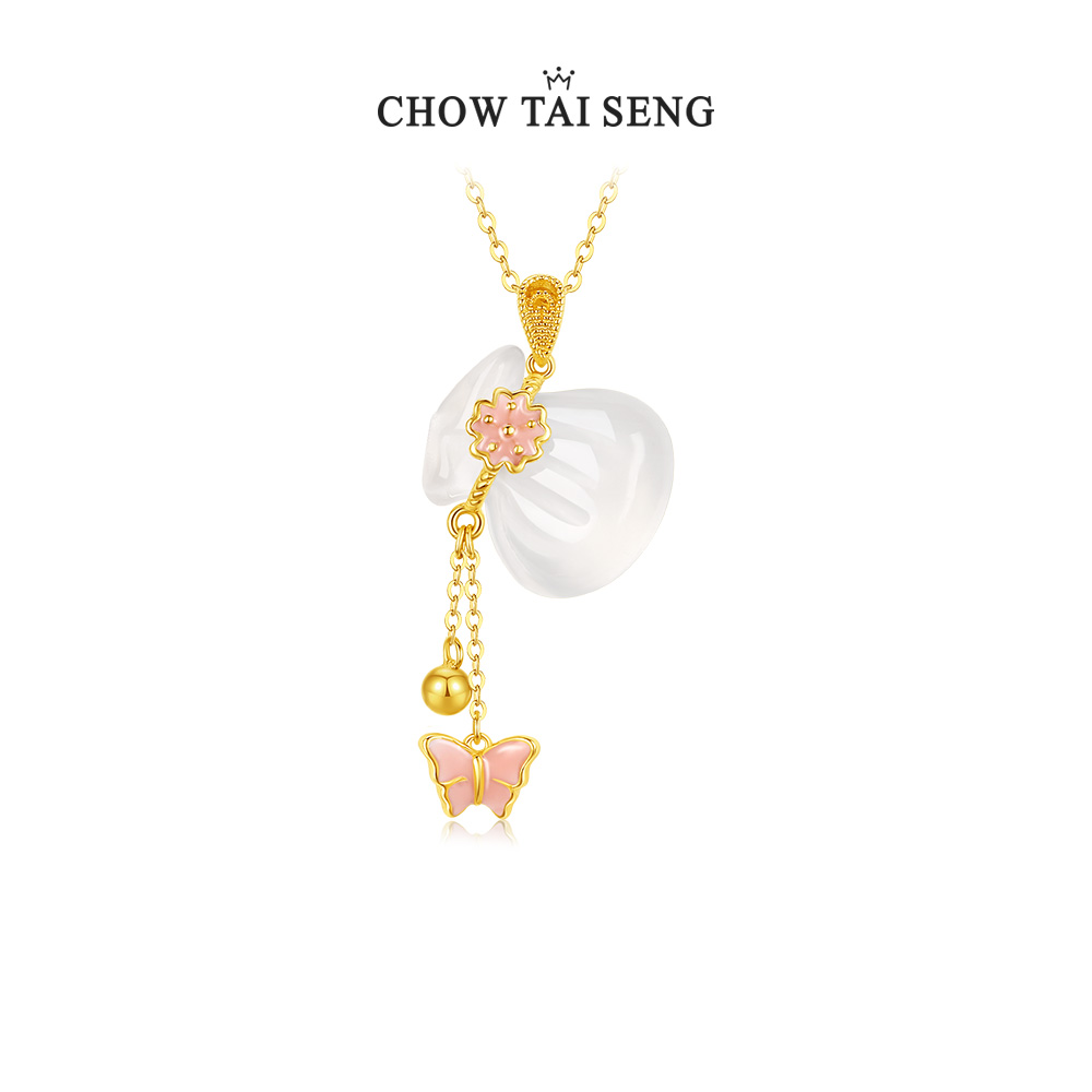 周大生小胖福s925银玉髓福袋蝴蝶项链古风新中式时尚首饰饰品