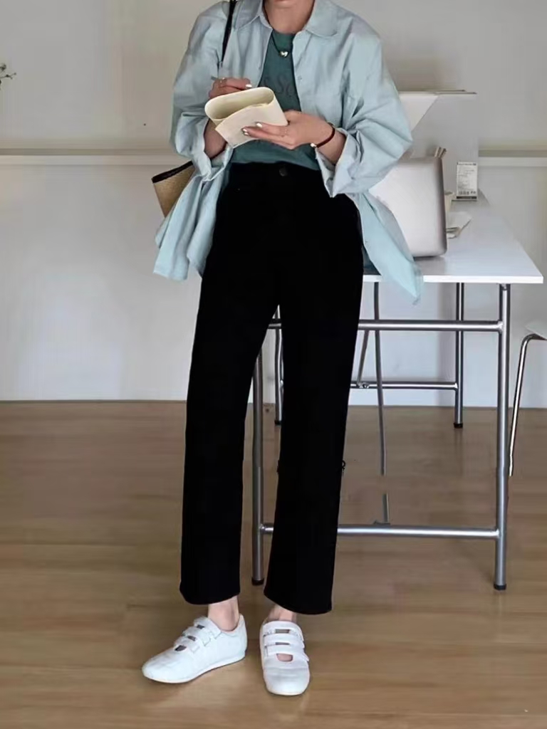 SU【631】代98 愫康  直筒牛仔裤2025夏季新款黑色显瘦高腰九分裤~