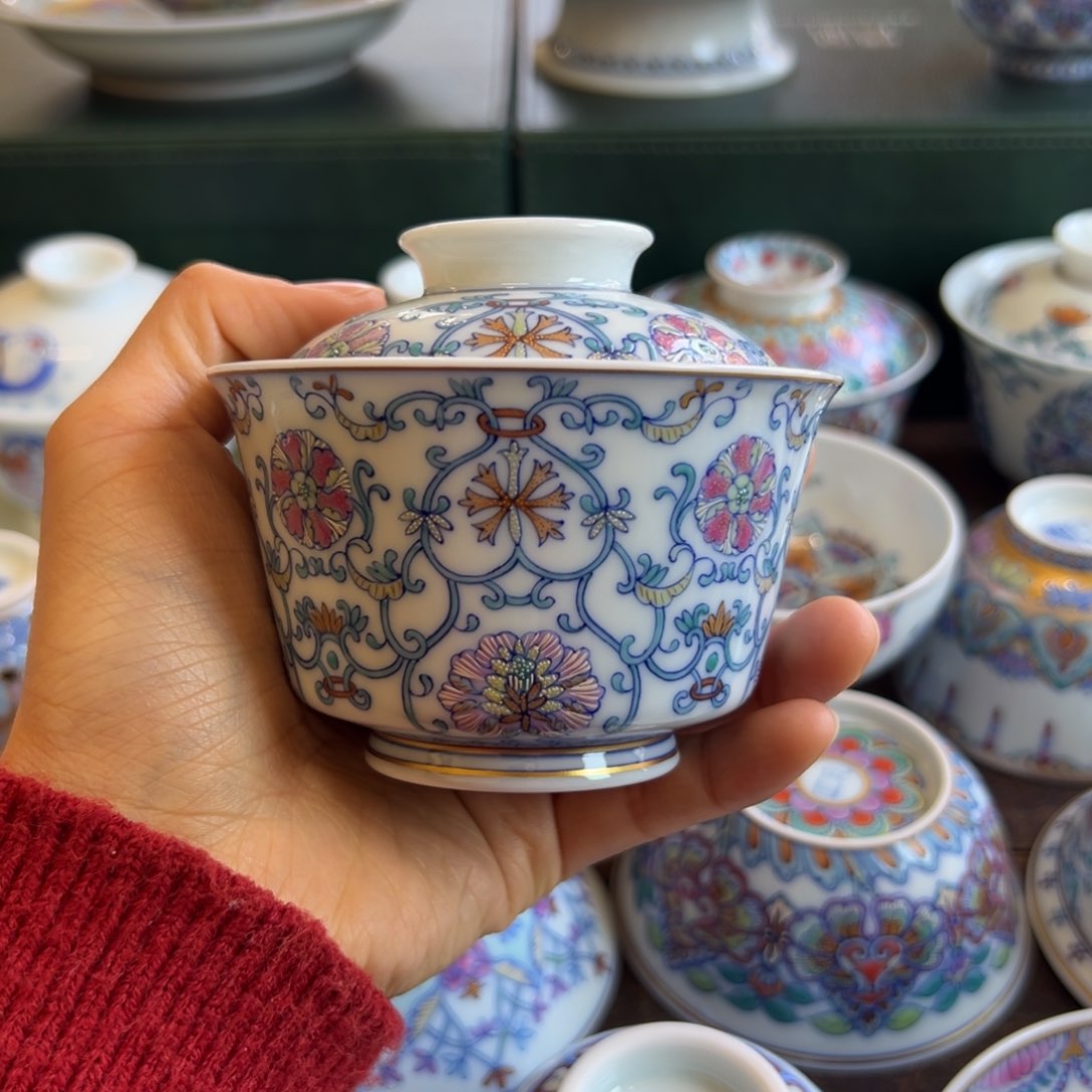 H冉月观隐繁花似锦盖碗