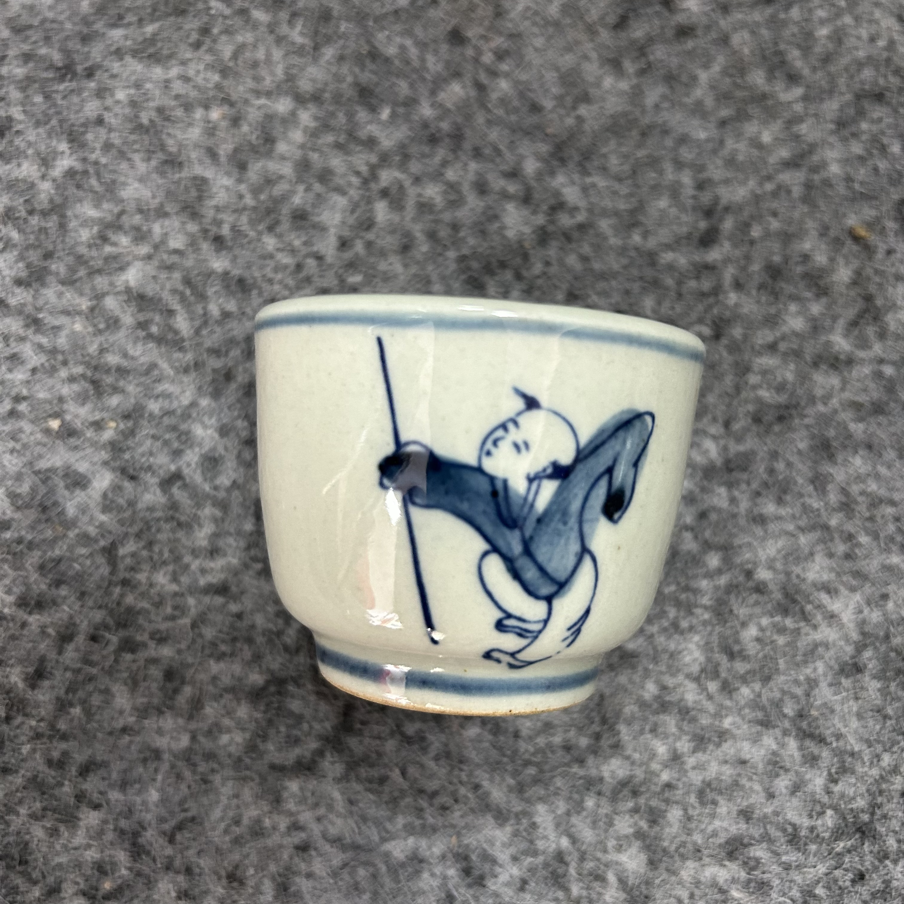 青花功夫童子人物陶瓷茶杯40毫升左右釉下彩怀旧复古品茗杯