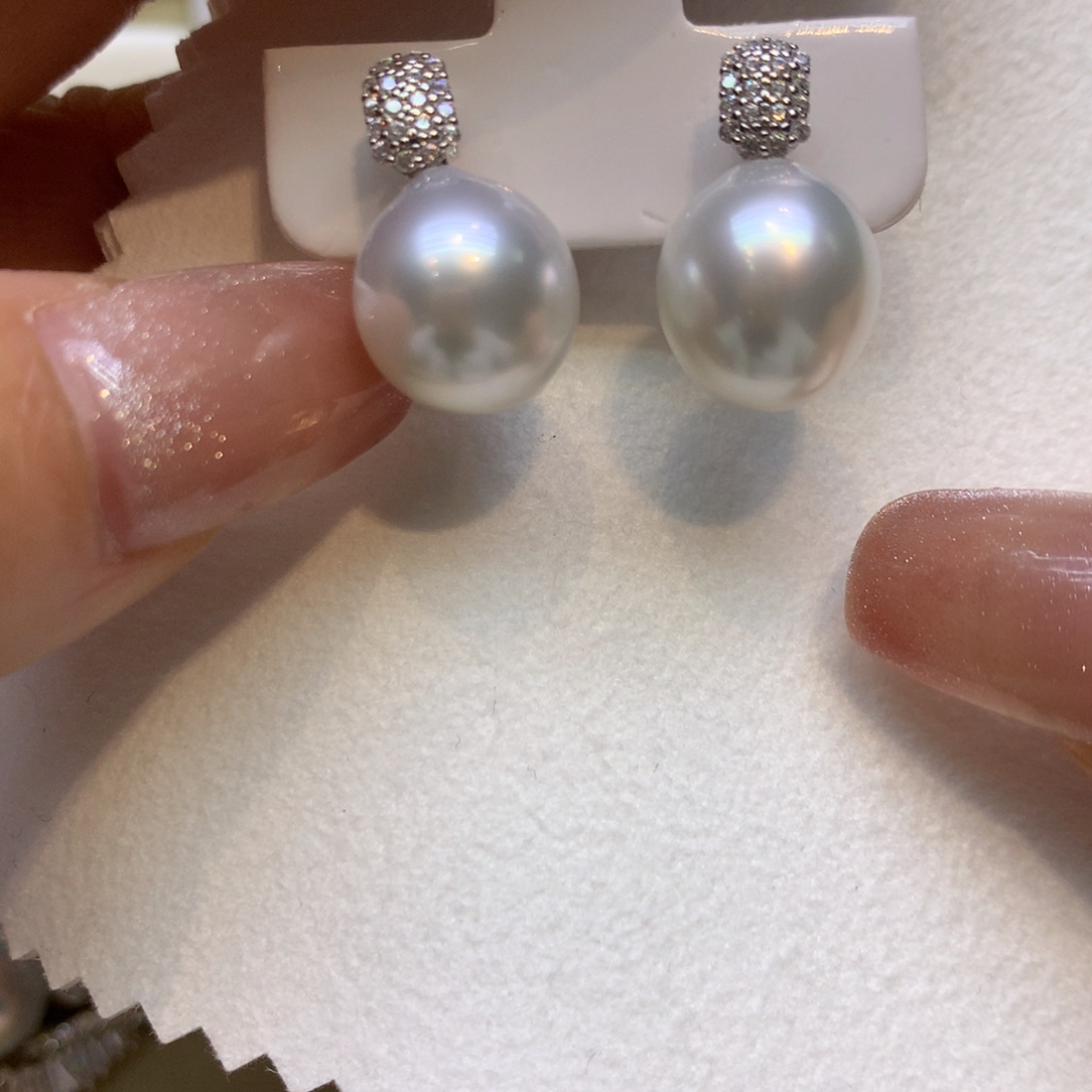 银S925镶嵌耳饰海水珍珠