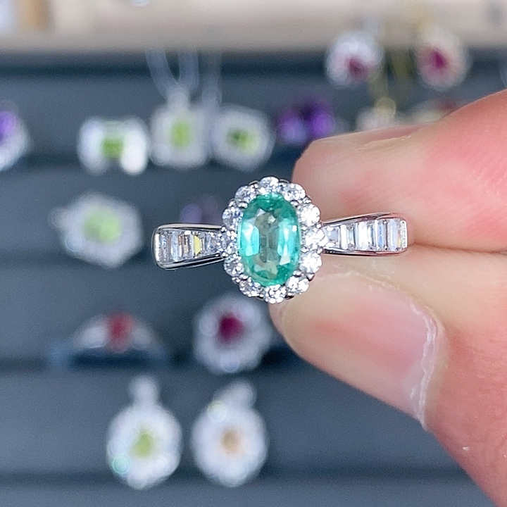 祖母绿戒指银S925镶嵌