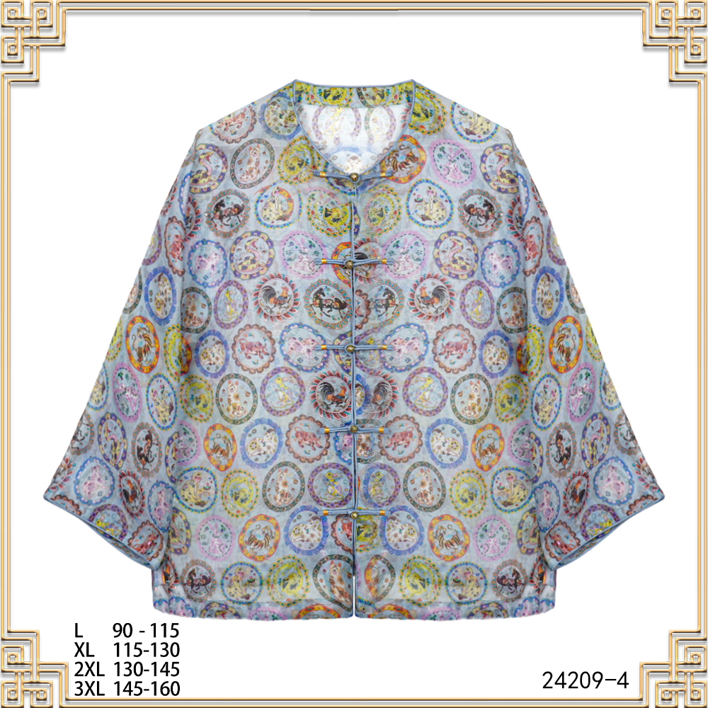 MM 2025春夏款薄微透十二生肖图盘扣透气国风短外套上衣24209-4