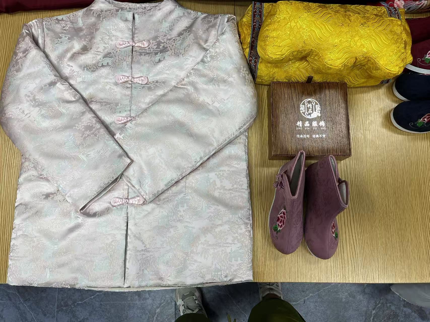 立领长款棉服套装织锦古装宫廷