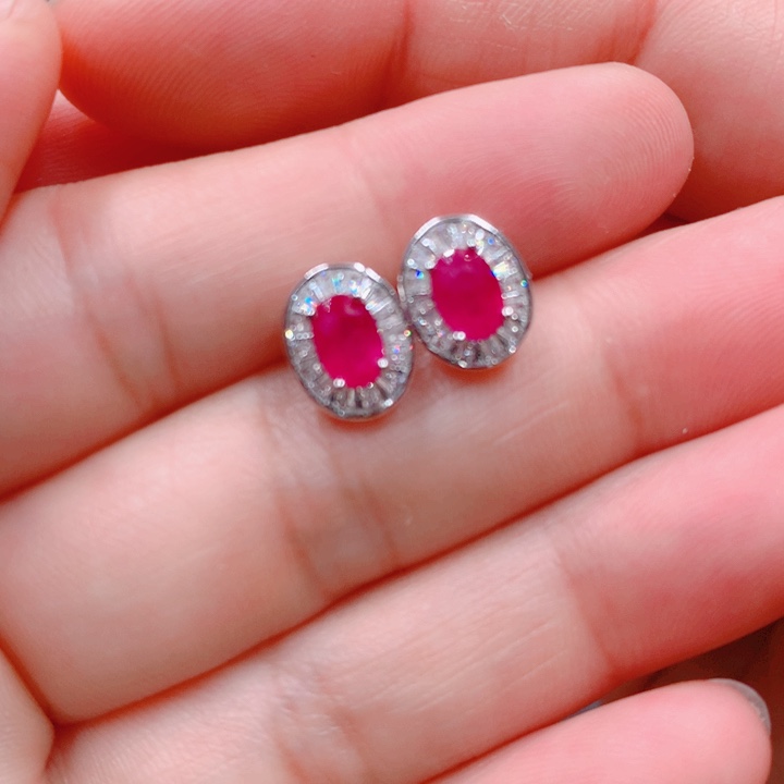 耳扣银S925镶嵌红宝石