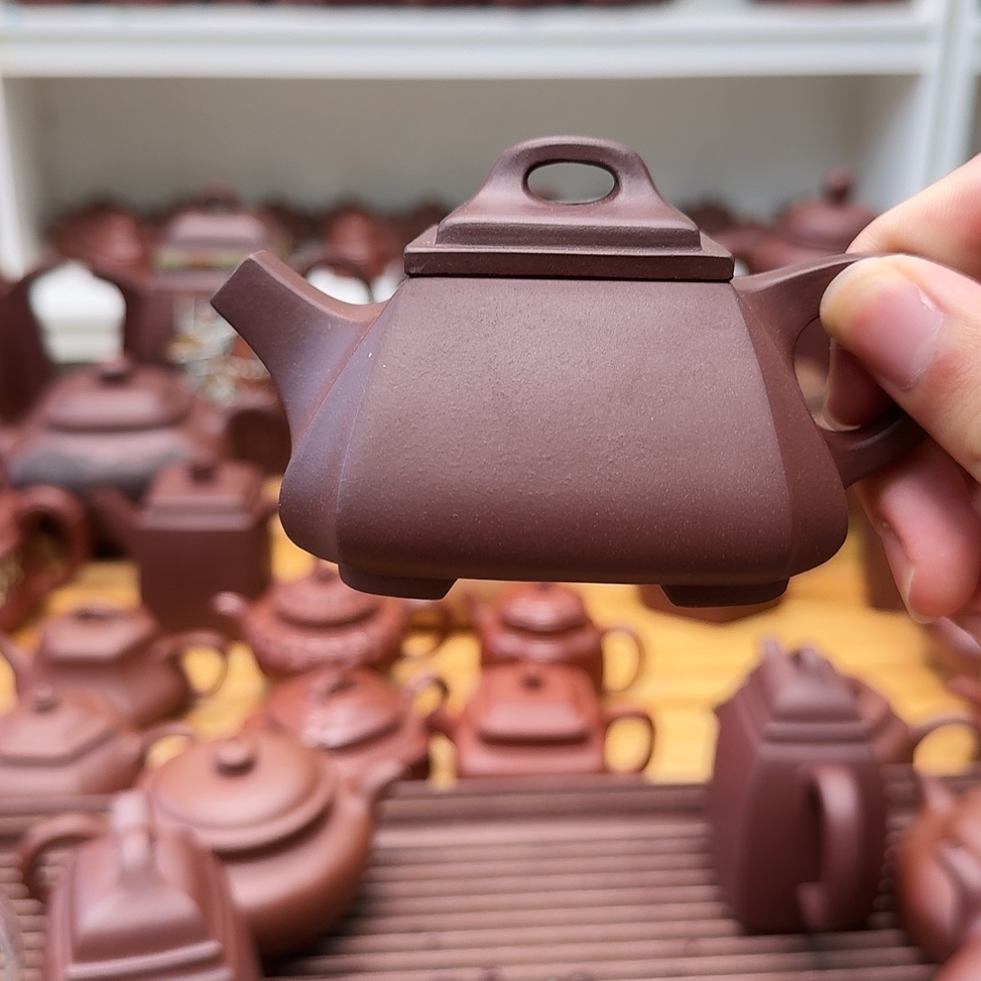 茶壶紫砂紫砂壶四方抽角石瓢160cc