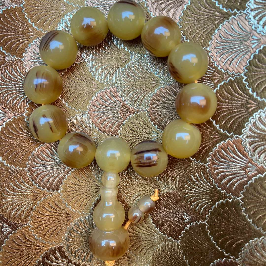 非金属手链 【 炎轩文趣斋】黄色羊圆珠手串