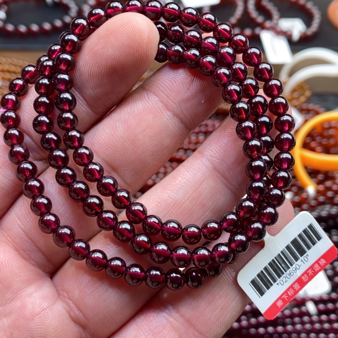 手链未镶嵌石榴石5mm酒红色