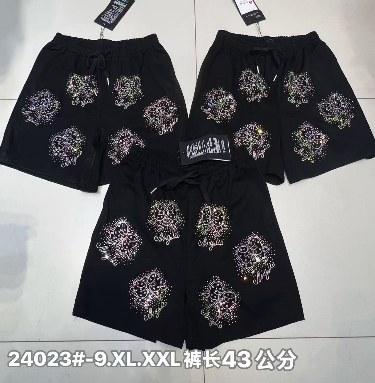 2025春秋新款重工木棉花烫钻休闲百搭短裤