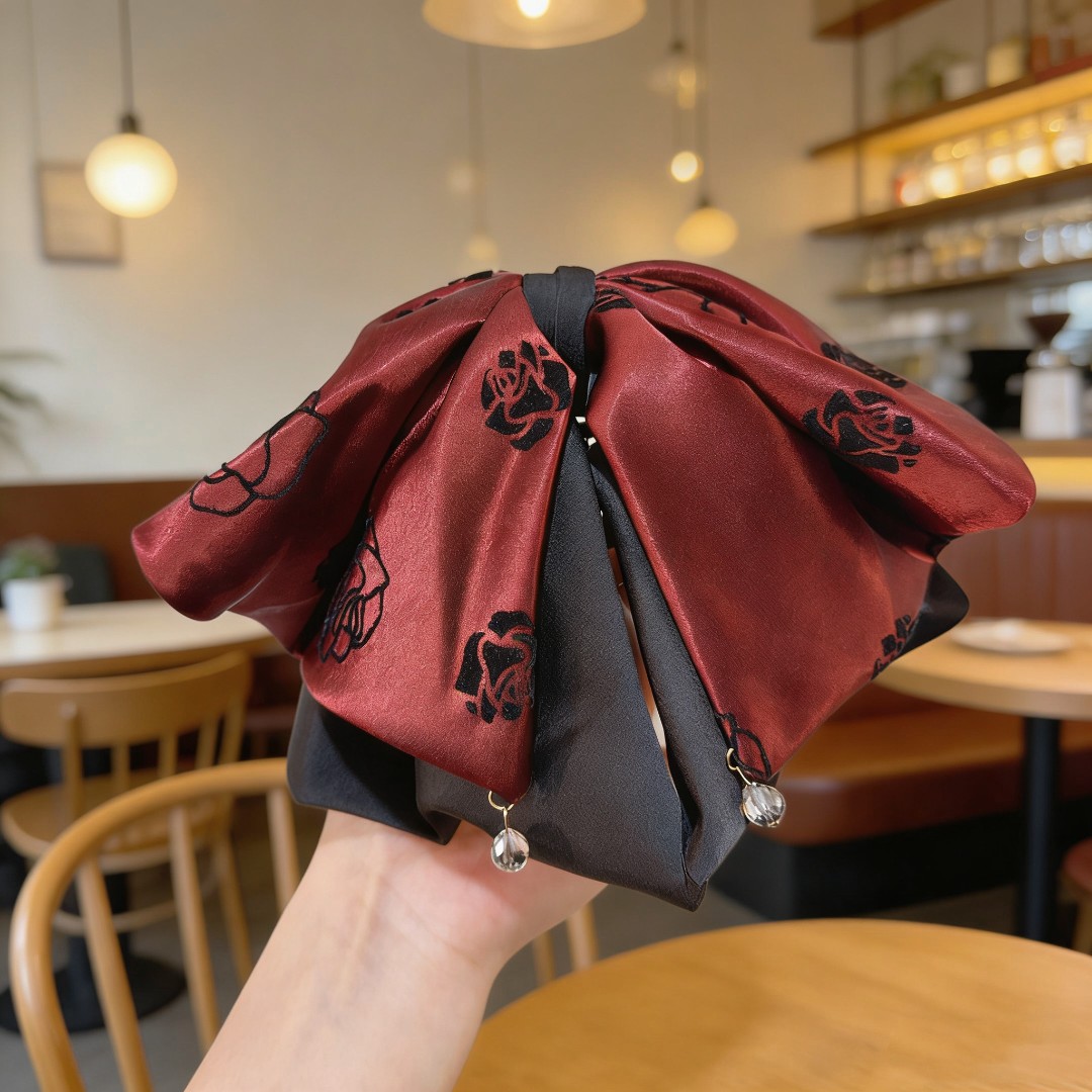 梦幻浪漫~国风蝴蝶结玫瑰花马尾夹女高级感时尚简约4132