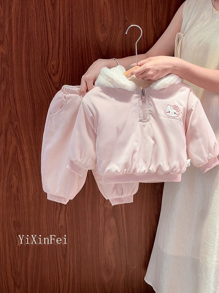 女童套装加绒加厚套装2025韩版可爱冬款女童加绒加厚两件套