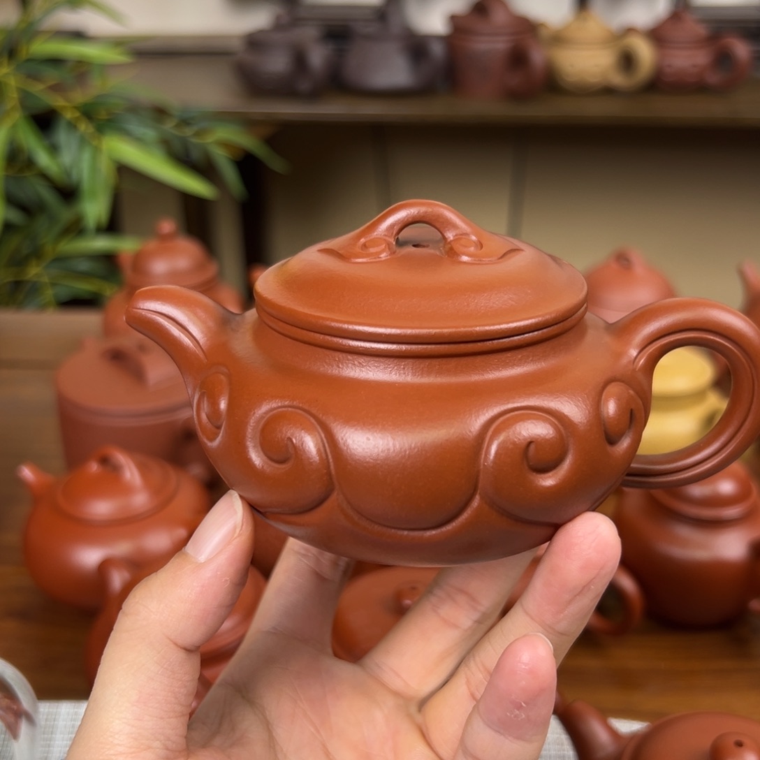古***马茶壶紫砂紫砂壶仿古如意朱泥200c全手